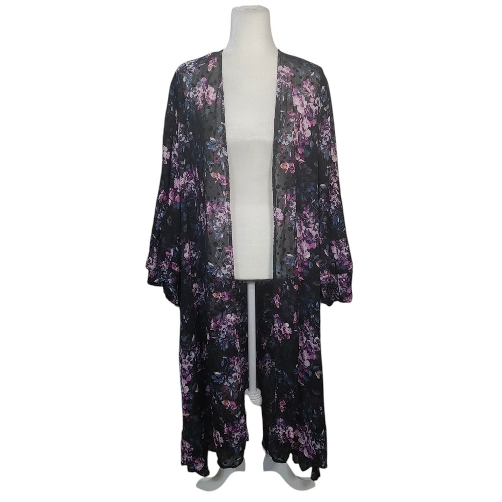Torrid Women Black Pink Floral Whimsigoth Fairygoth Dark Kimono Bell Sleeve 3X - Picture 2 of 9